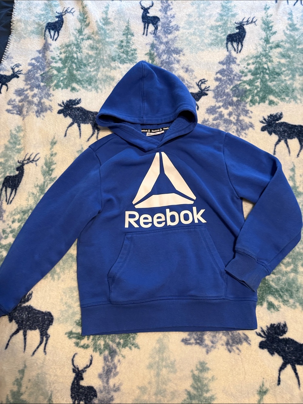 Reebok Blue Hoodie with White and Red Logo